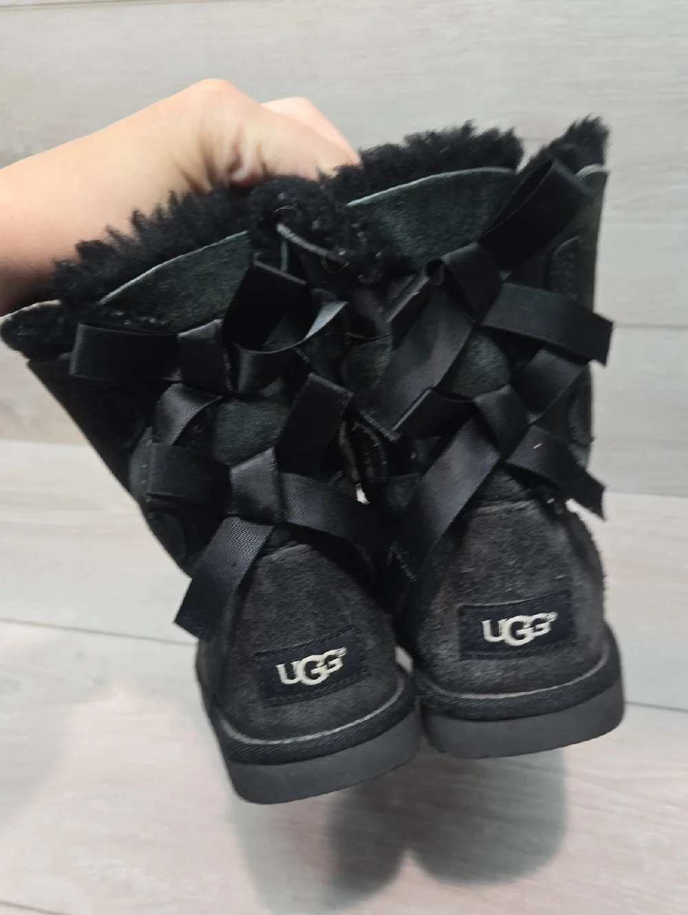 Ugg Australia Big Girl Black Shearling Lined Suede Winter Boots Shoes Sz 3
